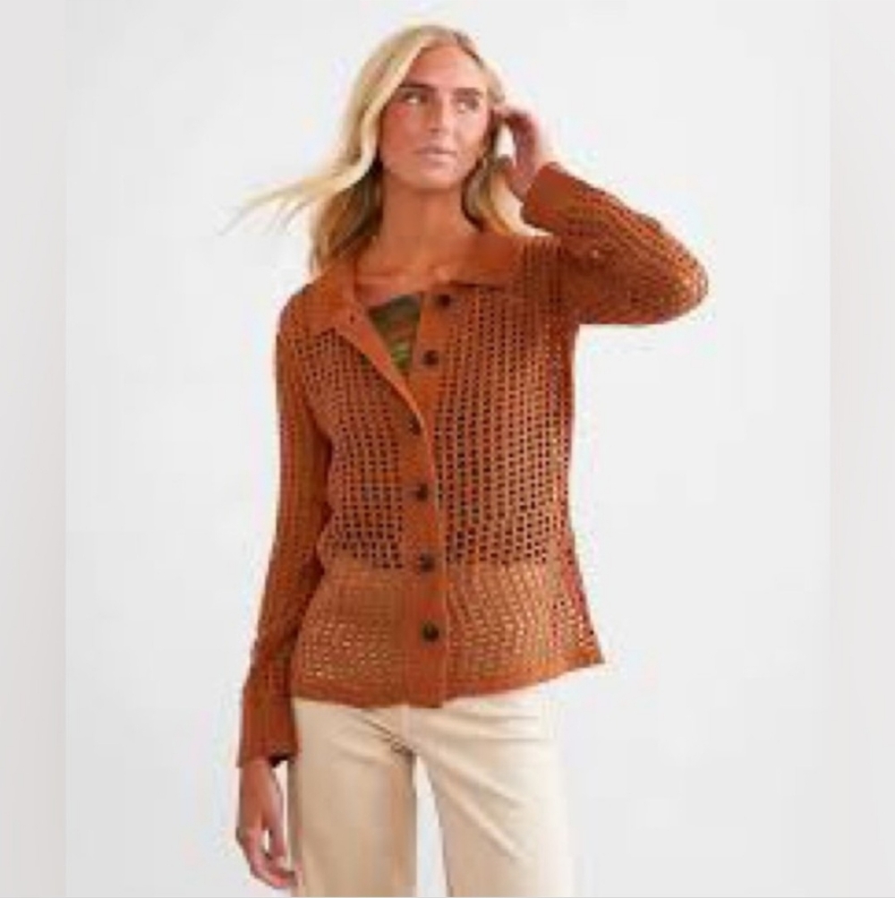 Maurices Women's Rust Open-Knit Cardigan